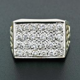 FIERY Men's 14K Gold 1.44 ctw Round Brilliant Pave Diamond Open Platter Ring