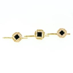 Men's 14k Gold Square Black Onyx Infinite Octagon Cuff Links & 3 Button Stud Set