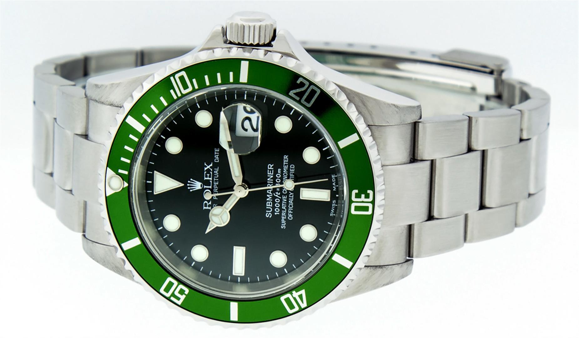 Rolex Mens Stainless Steel Black Dial Green Insert Anniversay Edition Submariner