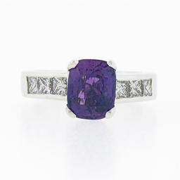 Platinum 2.83 ctw GIA Cushion Ceylon Purple Sapphire & Diamond Engagement Ring