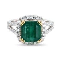 3.88 ctw Emerald and 0.69 ctw Diamond 18K Yellow and White Gold Ring