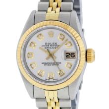 Rolex Ladies Two Tone 18K Yellow Gold And Steel Silver Diamond Quickset Datejust