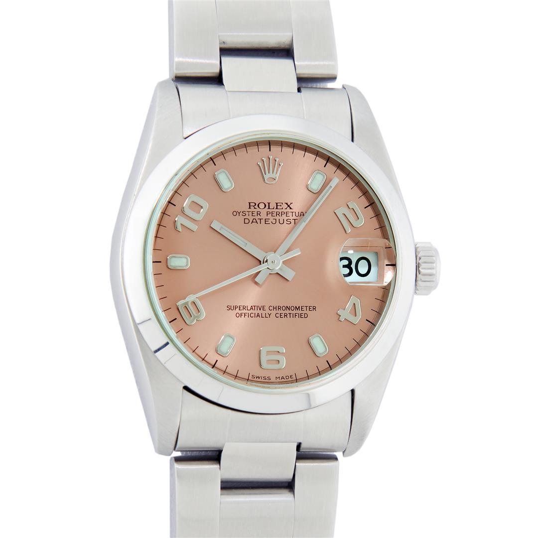 Rolex Ladies Midsize 31MM Salmon Roman Smooth Bezel Datejust Wristwatch