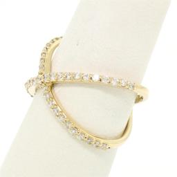 NEW 14k Yellow Gold 0.50 ctw Round Brilliant Diamond Simple X Ex Cross Band Ring