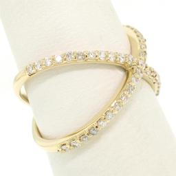 NEW 14k Yellow Gold 0.50 ctw Round Brilliant Diamond Simple X Ex Cross Band Ring