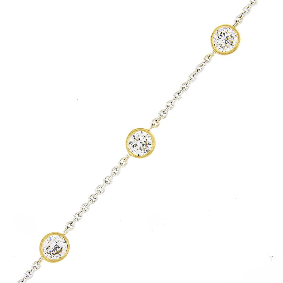 NEW 18k TT Gold 16.5" 4.38 ctw Large Bezel Set Diamond by the Yard Chain Necklac