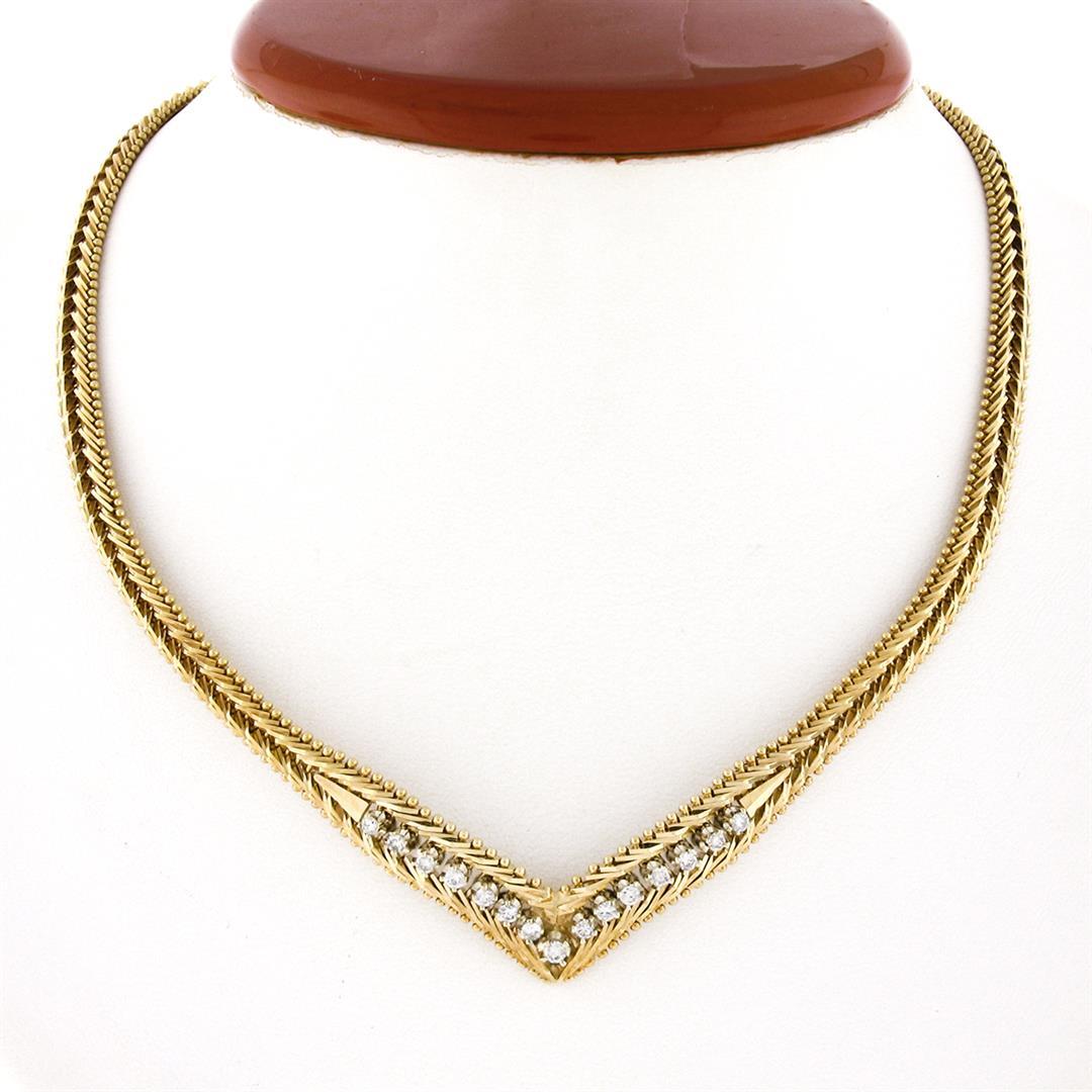 Fancy Italian 14k Gold Diamond V Link Chevron Necklace & Matching Bracelet Set