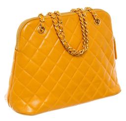 Chanel Vintage Yellow Caviarskin Leather Matelasse Chain Shoulder Bag