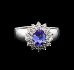 14KT White Gold 0.83 ctw Tanzanite and Diamond Ring