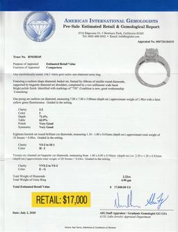 1.90 ctw CENTER Diamond 18K White Gold Ring (2.22 ctw Diamonds)