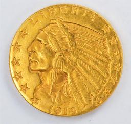 1914 $5 Indian Head Half Eagle Gold Coin XF