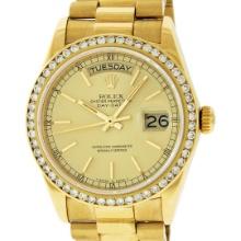 Rolex Mens Quickset 18K Yellow Gold Champagne Index 1CTW Channel Set Diamond Bez