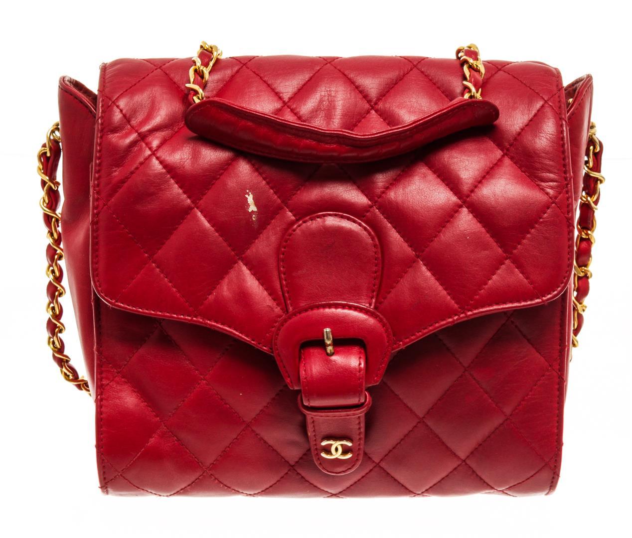 Chanel Red Leather Chain Buckle Flap Shoulder Bag