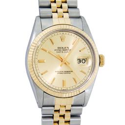 Rolex Mens 2T Factory Champagne Index Dial 14K Yellow Gold And Stainless Steel D