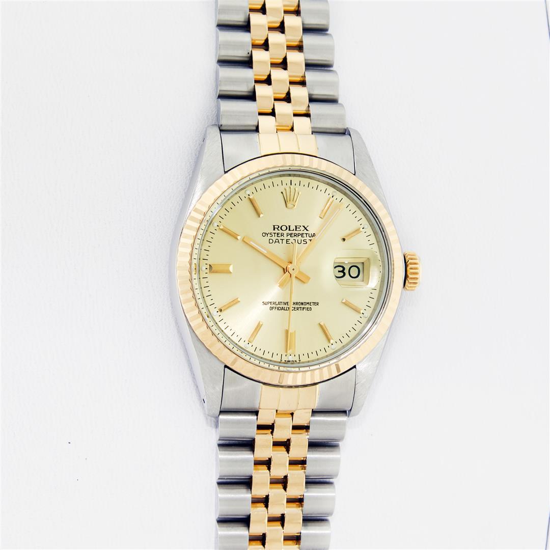 Rolex Mens 2T Factory Champagne Index Dial 14K Yellow Gold And Stainless Steel D