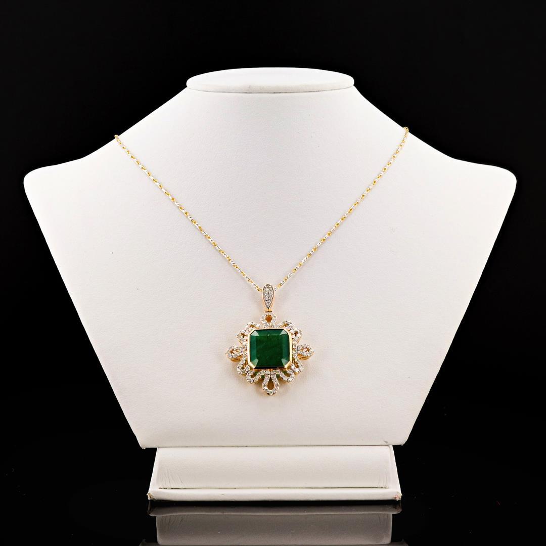 13.41 ctw Emerald and 1.72 ctw Diamond 18K Yellow and White Gold Pendant