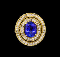 14KT Yellow Gold 3.40 ctw Tanzanite and Diamond Ring