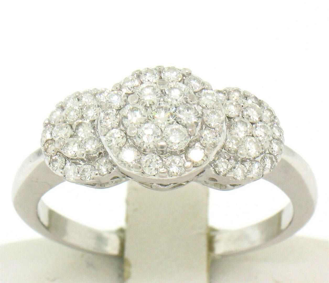 14k White Gold F VS2 1.25 ctw Triple Cluster Round Brilliant Diamond Band Ring