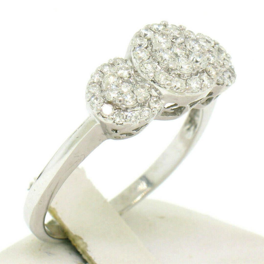 14k White Gold F VS2 1.25 ctw Triple Cluster Round Brilliant Diamond Band Ring