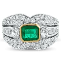 0.86 ctw Emerald and 1.44 ctw Diamond 18KT White and Yellow Gold Ring