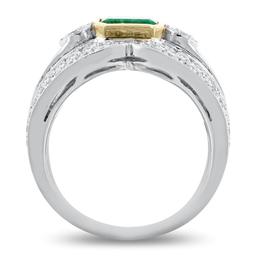 0.86 ctw Emerald and 1.44 ctw Diamond 18KT White and Yellow Gold Ring