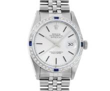 Rolex Mens Stainless Steel Silver Index 18K White Gold Diamond & Sapphire Bezel