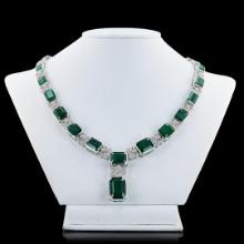 67.28 ctw Emerald and 7.22 ctw Diamond 18K White Gold Necklace