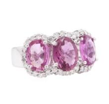 4.67 ctw Pink Sapphire and Diamond Ring - 14KT White Gold