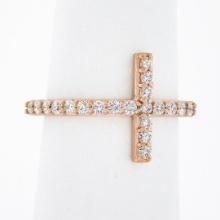NEW 14k Rose Gold 0.40 ctw Round Brilliant Cut Diamond Curved Cross Band Ring