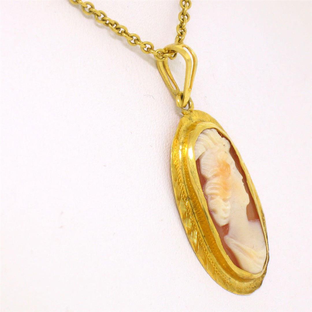 Antique Victorian 10K Yellow Gold Hand Carved & Set Cameo 16" Pendant Necklace