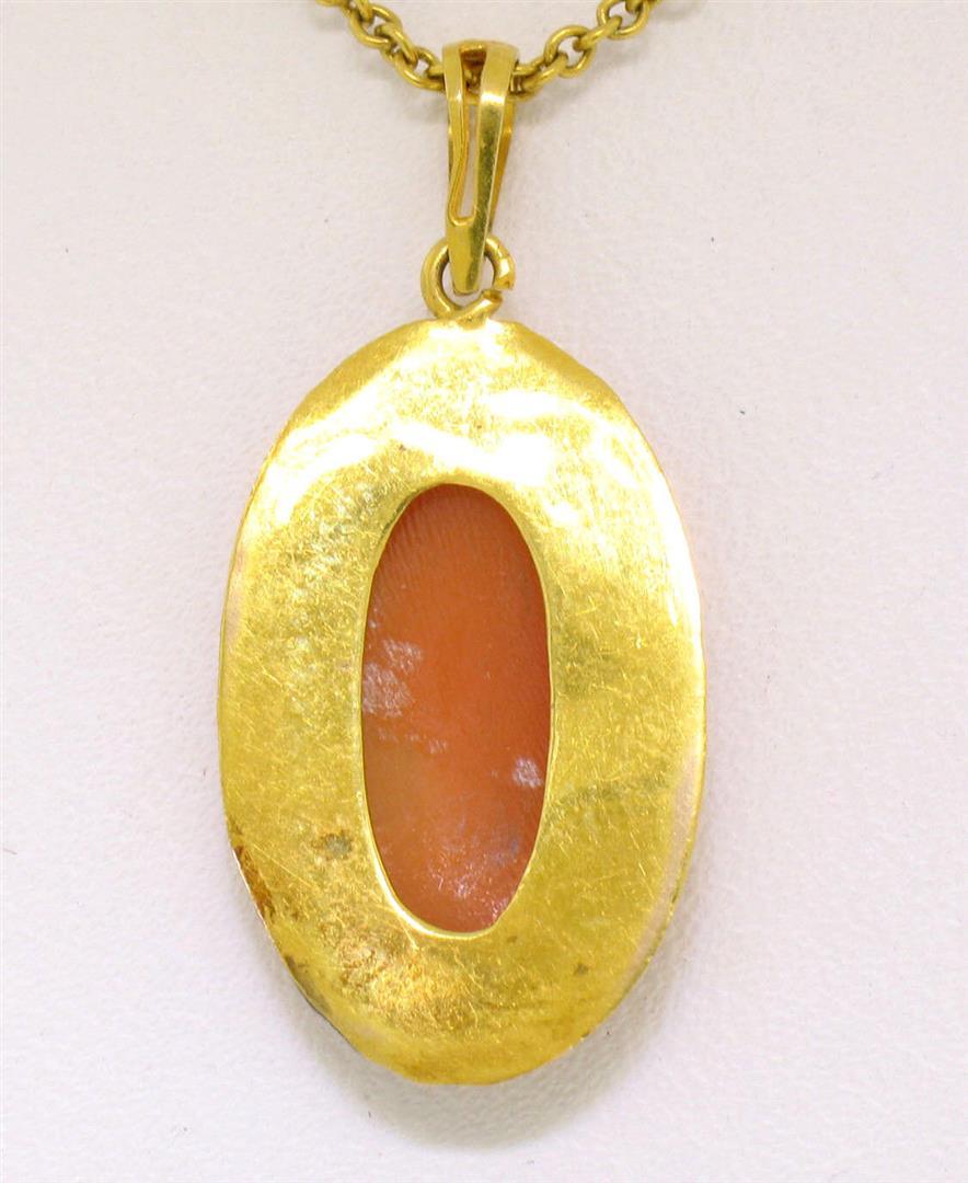 Antique Victorian 10K Yellow Gold Hand Carved & Set Cameo 16" Pendant Necklace