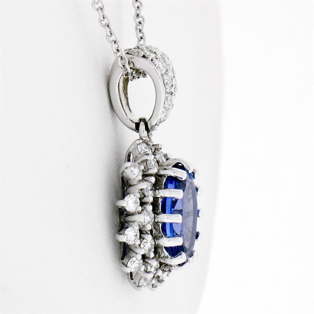 New 14k White Gold 2.59 ctw Oval Tanzanite & Diamond Dual Halo Pendant w/ Chain