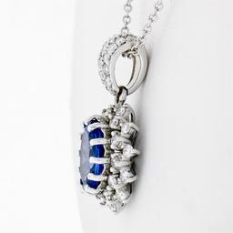 New 14k White Gold 2.59 ctw Oval Tanzanite & Diamond Dual Halo Pendant w/ Chain