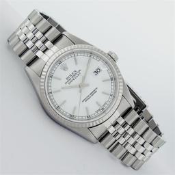 Rolex Mens Quickset Stainless Steel Sapphire Crystal White Index Datejust Wristw