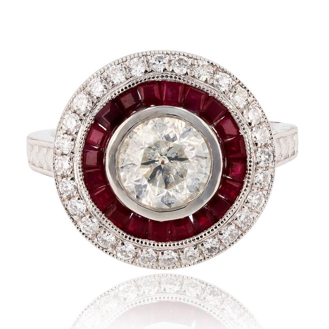 1.27 ctw CENTER Diamond and 1.26 ctw Ruby Platinum Ring (1.65 ctw Diamonds)