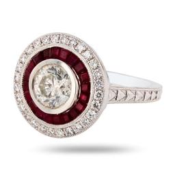 1.27 ctw CENTER Diamond and 1.26 ctw Ruby Platinum Ring (1.65 ctw Diamonds)