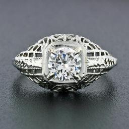 Antique 18k Gold .71 ctw GIA Old Transitional Cut Diamond Filigree Engagement Ri