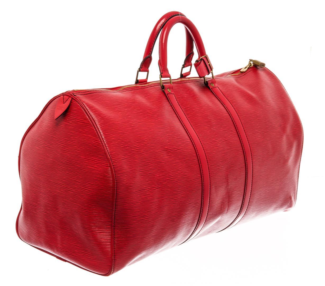 Louis Vuitton Red Epi Leather Keepall 55 Travel Bag