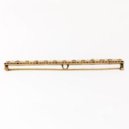 Antique Krementz 14k Gold 1.30 ctw Old Sapphire Natural Pearl Long Bar Pin Brooc