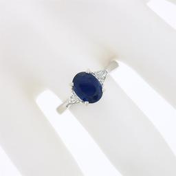 18K White Gold 2.21 ctw GIA Oval Sapphire & Trillion Diamond 3 Three Stone Ring