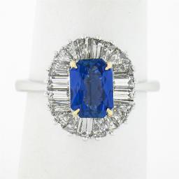 Platinum & 18k Gold GIA Burma NO HEAT Sapphire Baguette Diamond Ballerina Ring