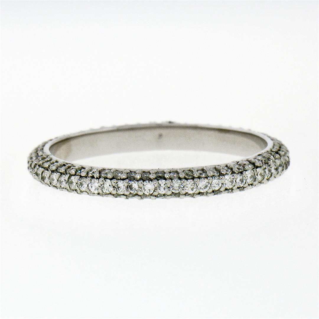 New 14K White Gold .85 ctw Diamond 2.30mm Domed 3 Row Eternity Wedding Band Ring