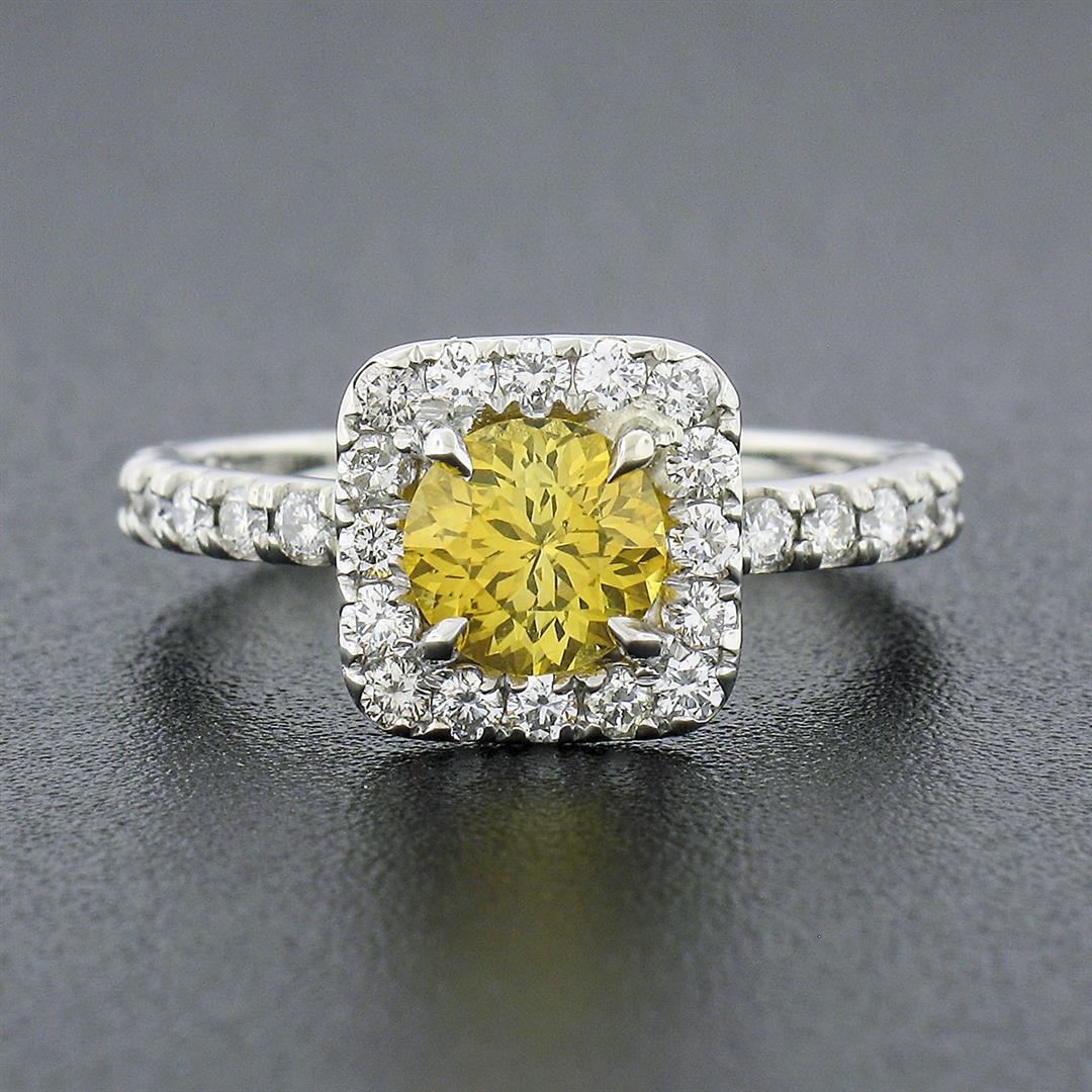 Platinum 1.74 ctw GIA Yellow Sapphire Solitaire w/ Diamond Accents Engagement Ri