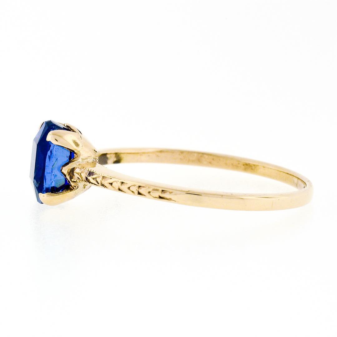 Antique 14k Gold GIA 1.95 ctw NO HEAT Cushion Blue Ceylon Sapphire Solitaire Rin