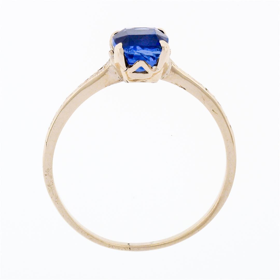 Antique 14k Gold GIA 1.95 ctw NO HEAT Cushion Blue Ceylon Sapphire Solitaire Rin