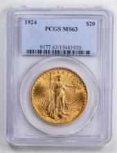 1924 $20 Double Eagle Gold Coin PCGS MS63