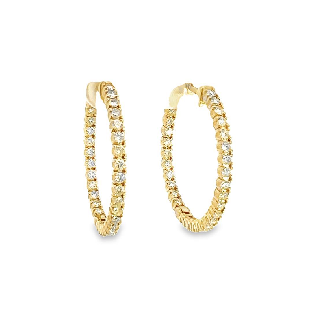 1.80 ctw Diamond Hoop Earrings - 14KT Yellow Gold