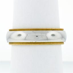 Men's 18k White and Yellow Gold 5.5mm Milgrain Edged Band Ring