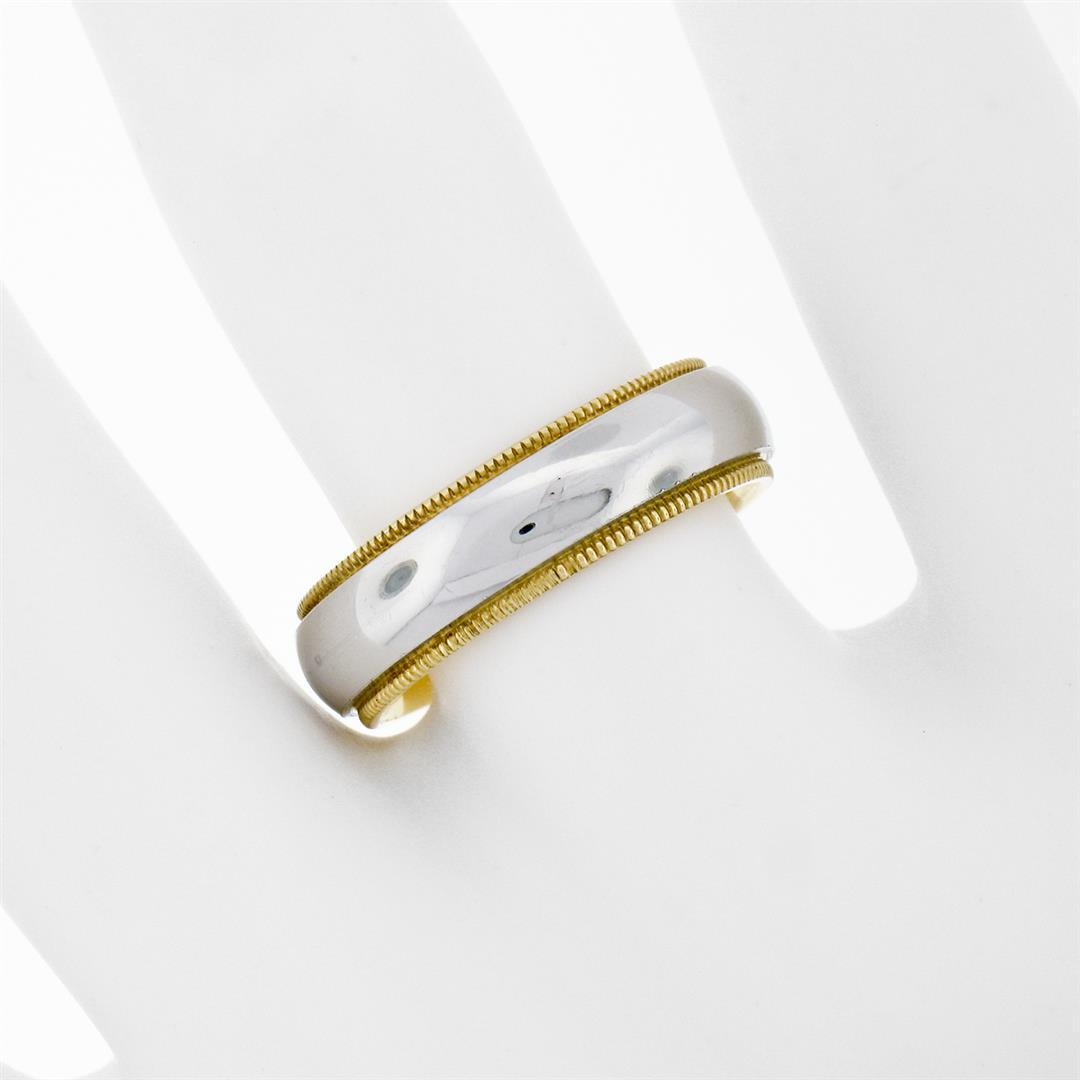 Men's 18k White and Yellow Gold 5.5mm Milgrain Edged Band Ring