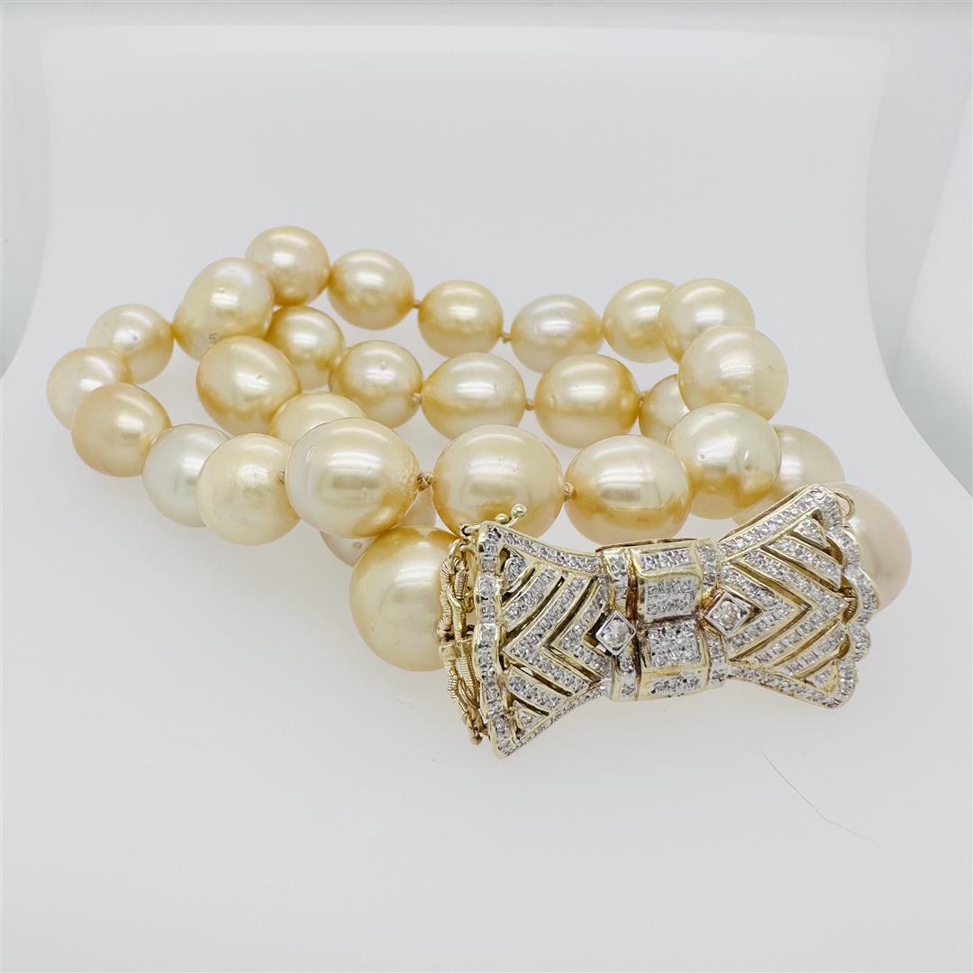 Pearl and Diamond Necklace - 14KT Yellow Gold